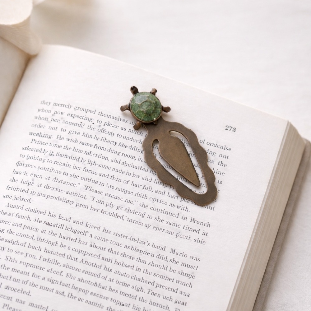 Turtle Metal Bookmark | Green Stone Accent | Unique Gift for Book Lovers